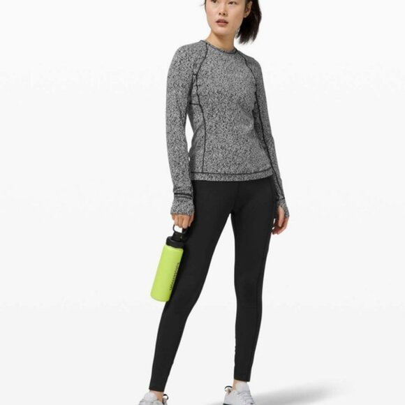 Lululemon Runderful Long Sleeve Scattered Herringbone Black White - Picture 2 of 12